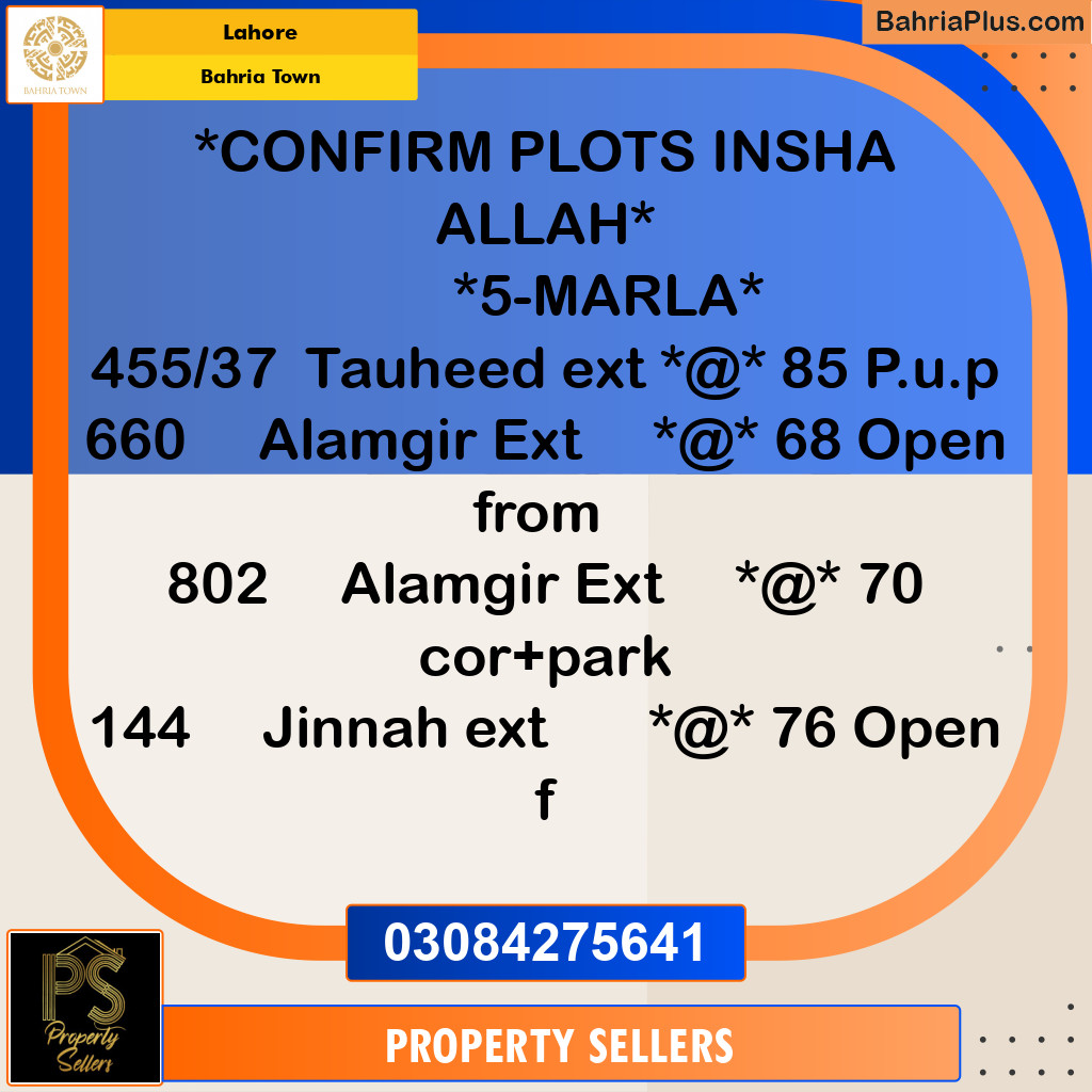 5 Marla Residential Plot for Sale in Bahria Town, Lahore - (BP-326823)