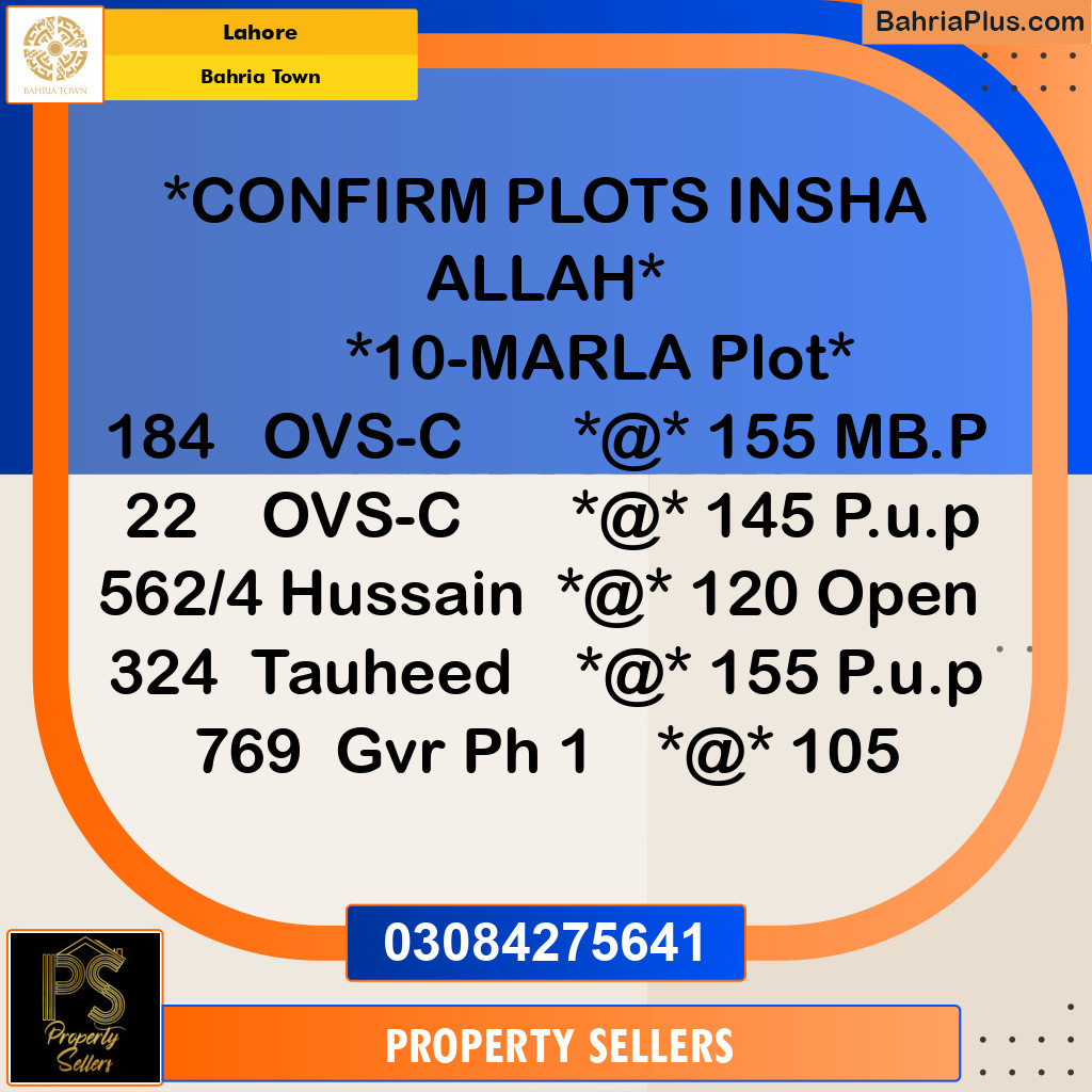 10 Marla Residential Plot for Sale in Bahria Town, Lahore - (BP-326825)