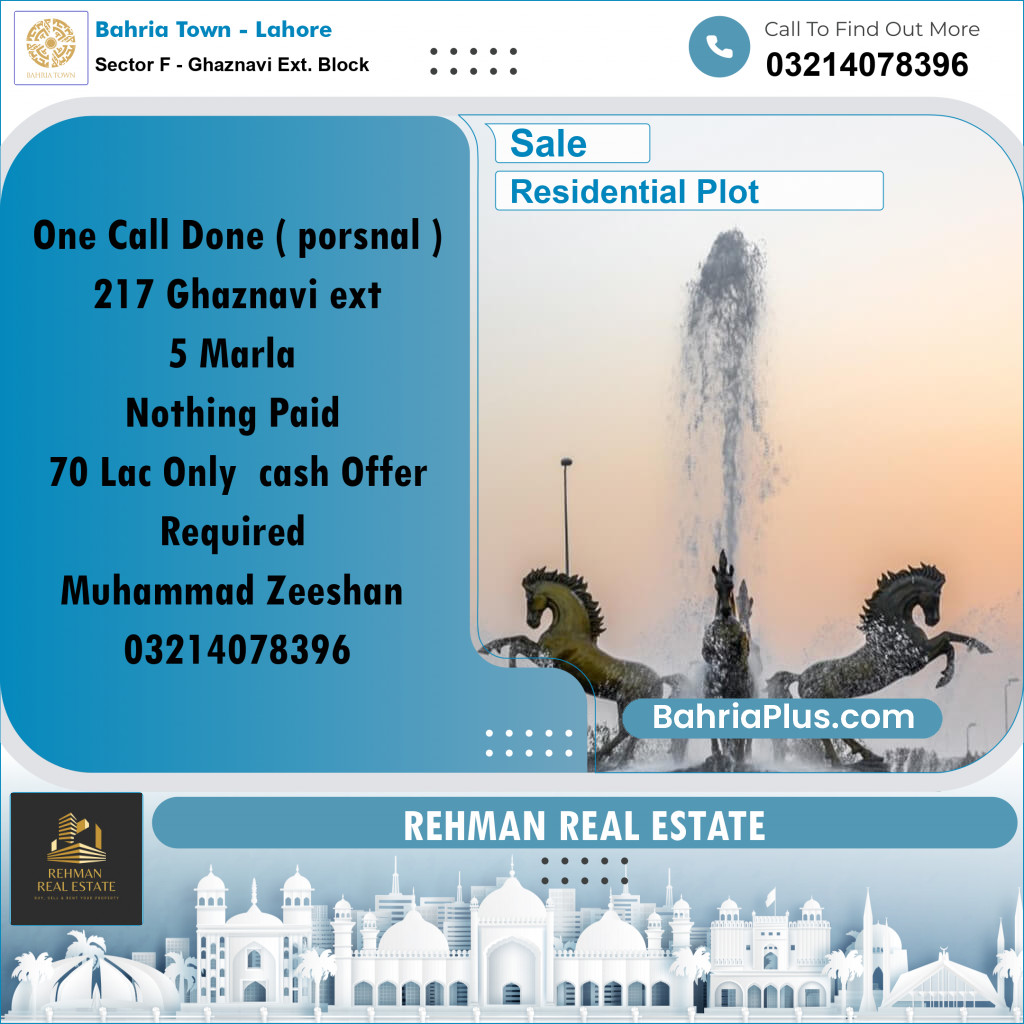 5 Marla Residential Plot for Sale in Sector F - Ghaznavi Ext. Block -  Bahria Town, Lahore - (BP-326835)