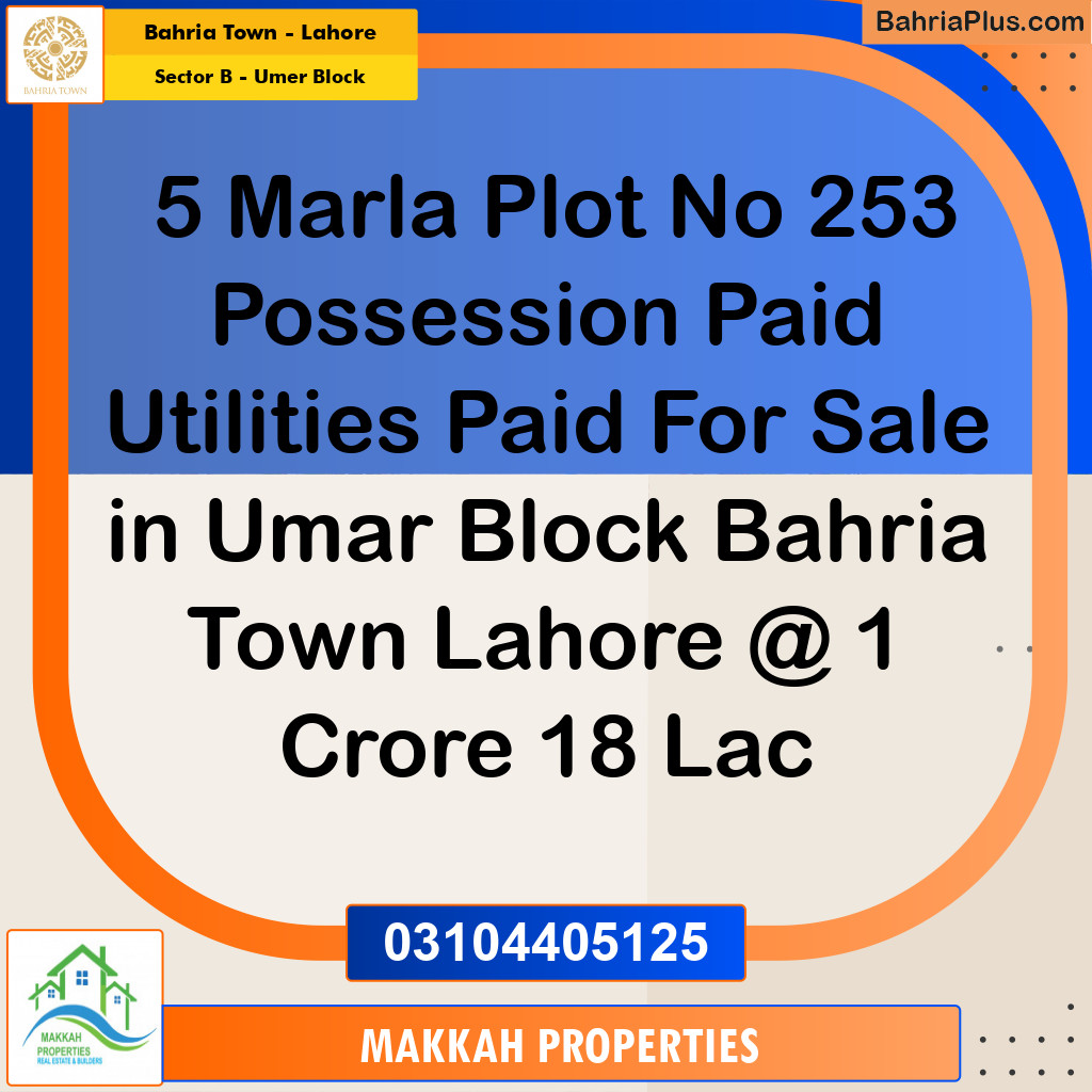 5 Marla Residential Plot for Sale in Sector B - Umer Block -  Bahria Town, Lahore - (BP-326889)