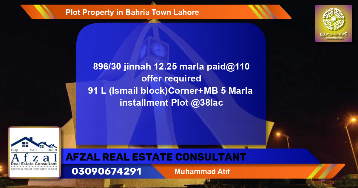 Residential Plot for Sale in Bahria Town, Lahore - (BP-32743)