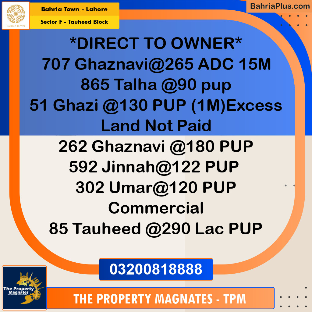 10 Marla Residential Plot for Sale in Sector F - Tauheed Block -  Bahria Town, Lahore - (BP-327879)