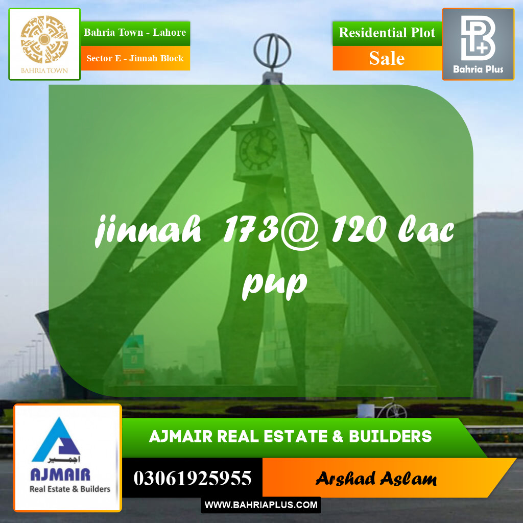 Residential Plot for Sale in Sector E - Jinnah Block -  Bahria Town, Lahore - (BP-328075)