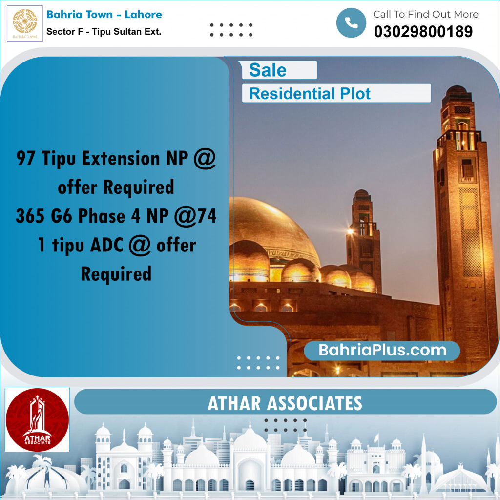 5 Marla Residential Plot for Sale in Sector F - Tipu Sultan Ext. -  Bahria Town, Lahore - (BP-328082)