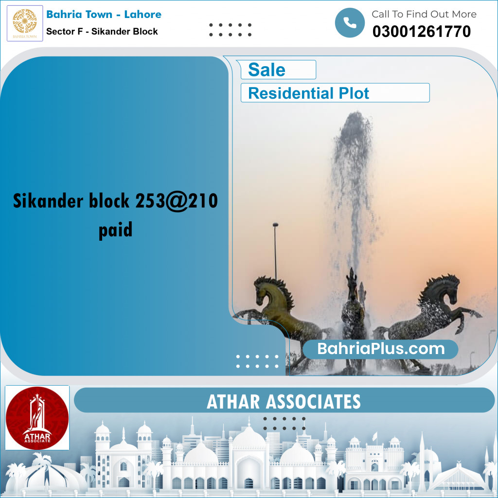 1 Kanal Residential Plot for Sale in Sector F - Sikander Block -  Bahria Town, Lahore - (BP-328249)