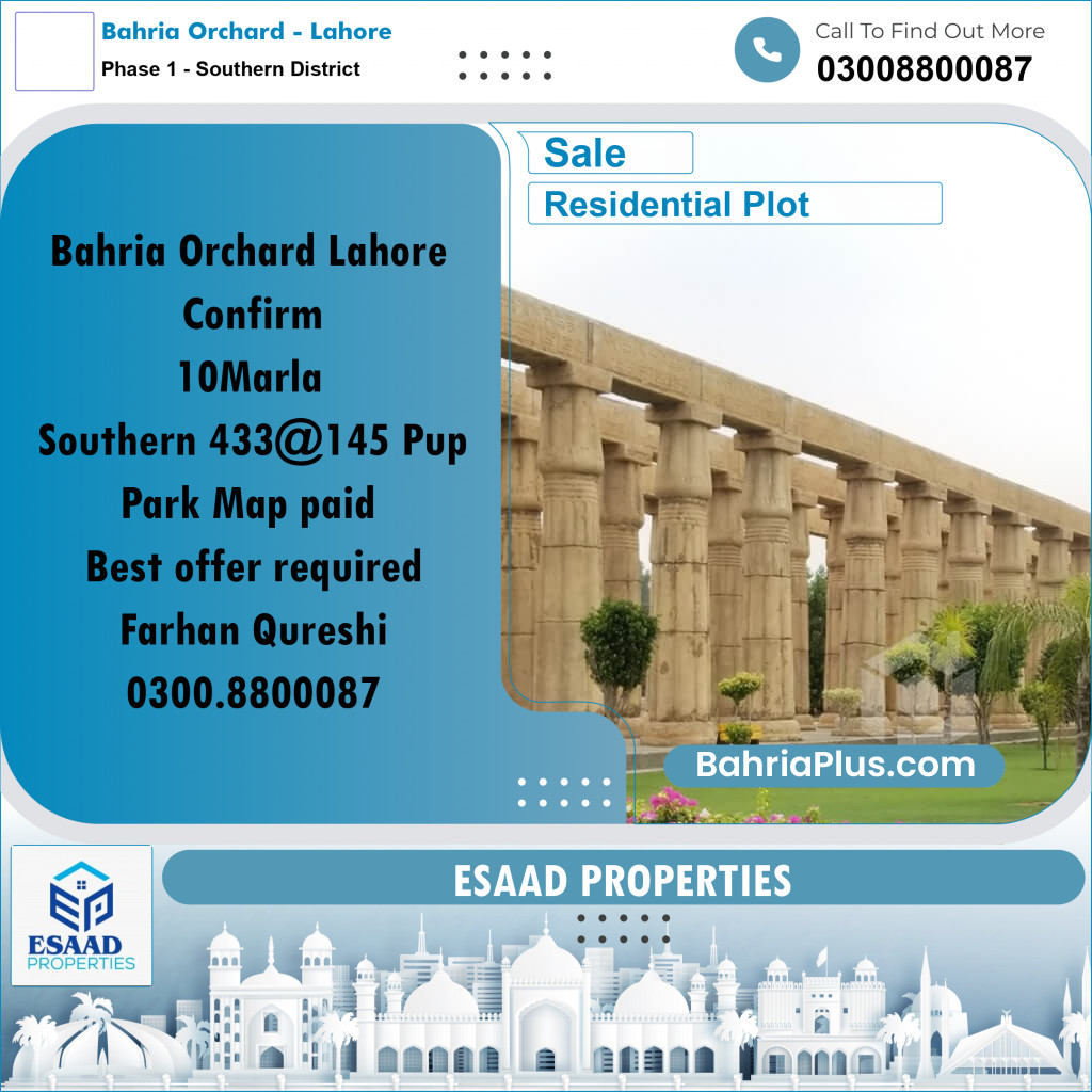 10 Marla Residential Plot for Sale in Phase 1 - Southern District -  Bahria Orchard, Lahore - (BP-328251)