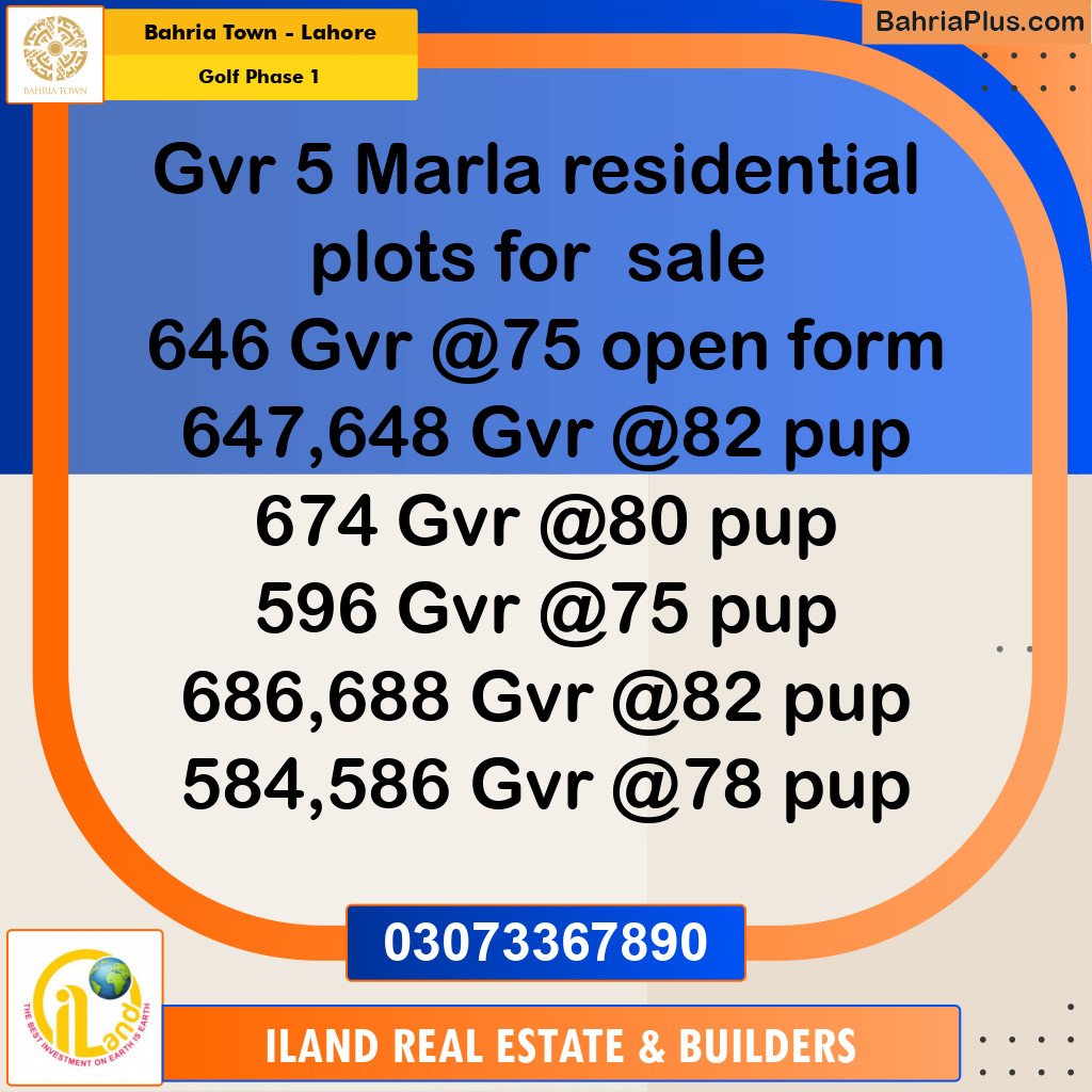 5 Marla Residential Plot for Sale in Golf Phase 1 -  Bahria Town, Lahore - (BP-328427)