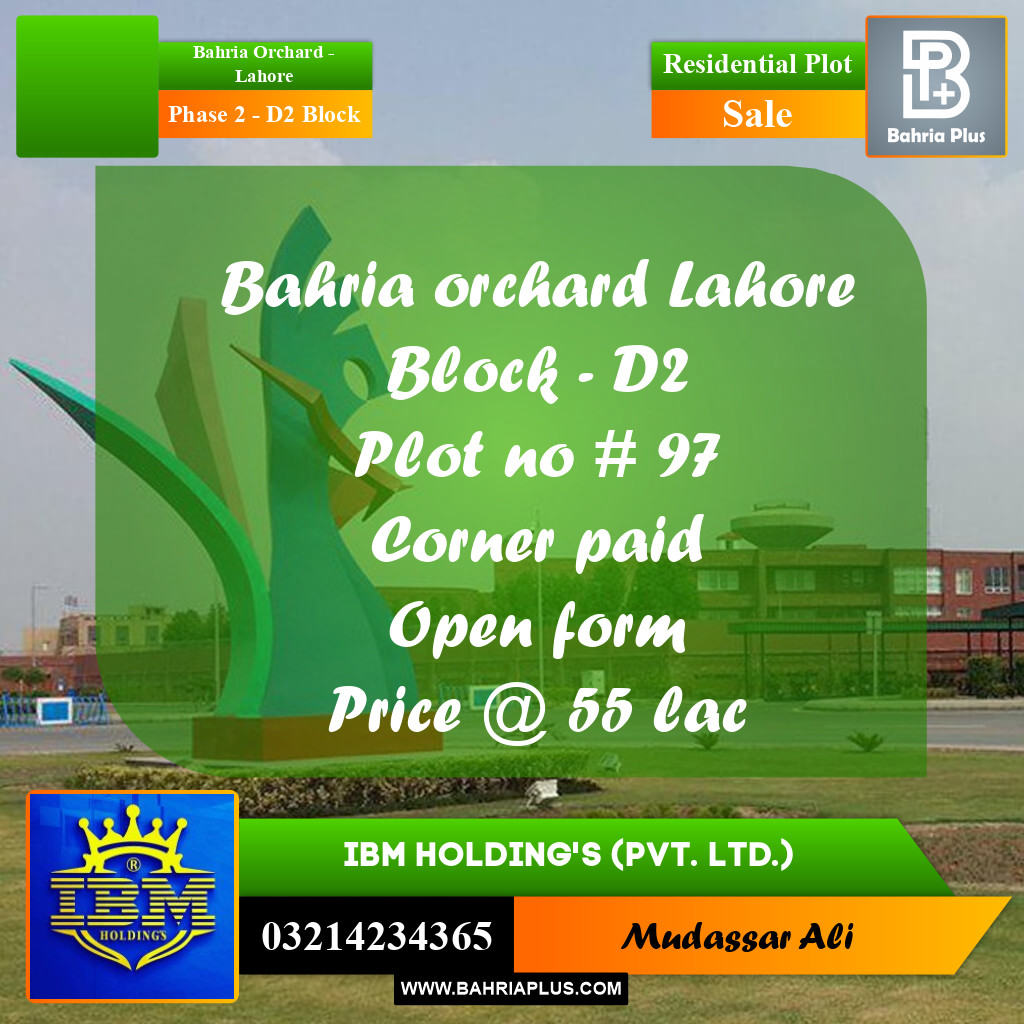 8 Marla Residential Plot for Sale in Phase 2 - D2 Block -  Bahria Orchard, Lahore - (BP-328628)