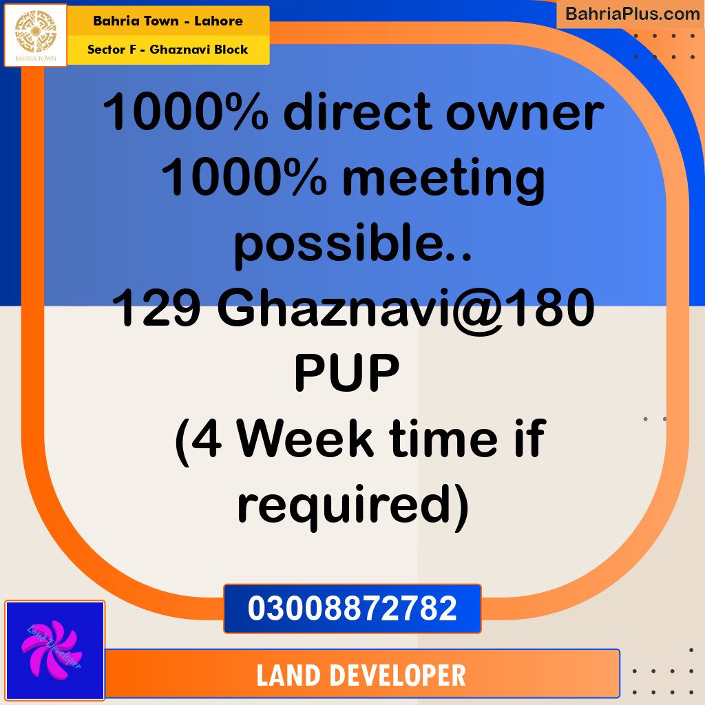 10 Marla Residential Plot for Sale in Sector F - Ghaznavi Block -  Bahria Town, Lahore - (BP-328666)