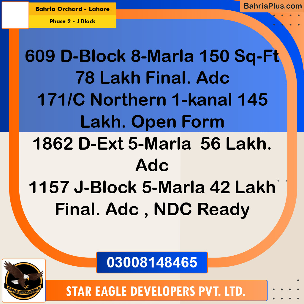 5 Marla Residential Plot for Sale in Phase 2 - J Block -  Bahria Orchard, Lahore - (BP-328691)