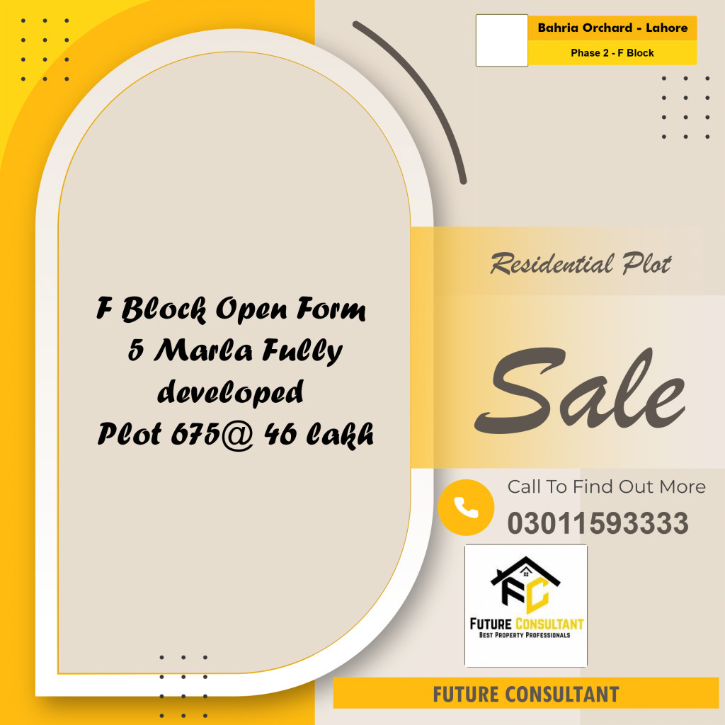 5 Marla Residential Plot for Sale in Phase 2 - F Block -  Bahria Orchard, Lahore - (BP-328794)