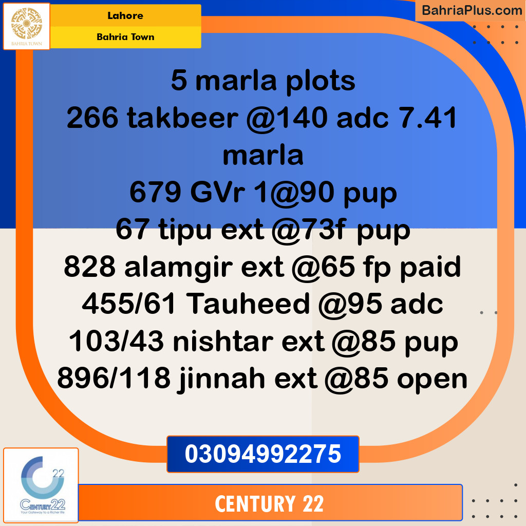 5 Marla Residential Plot for Sale in Bahria Town, Lahore - (BP-328798)