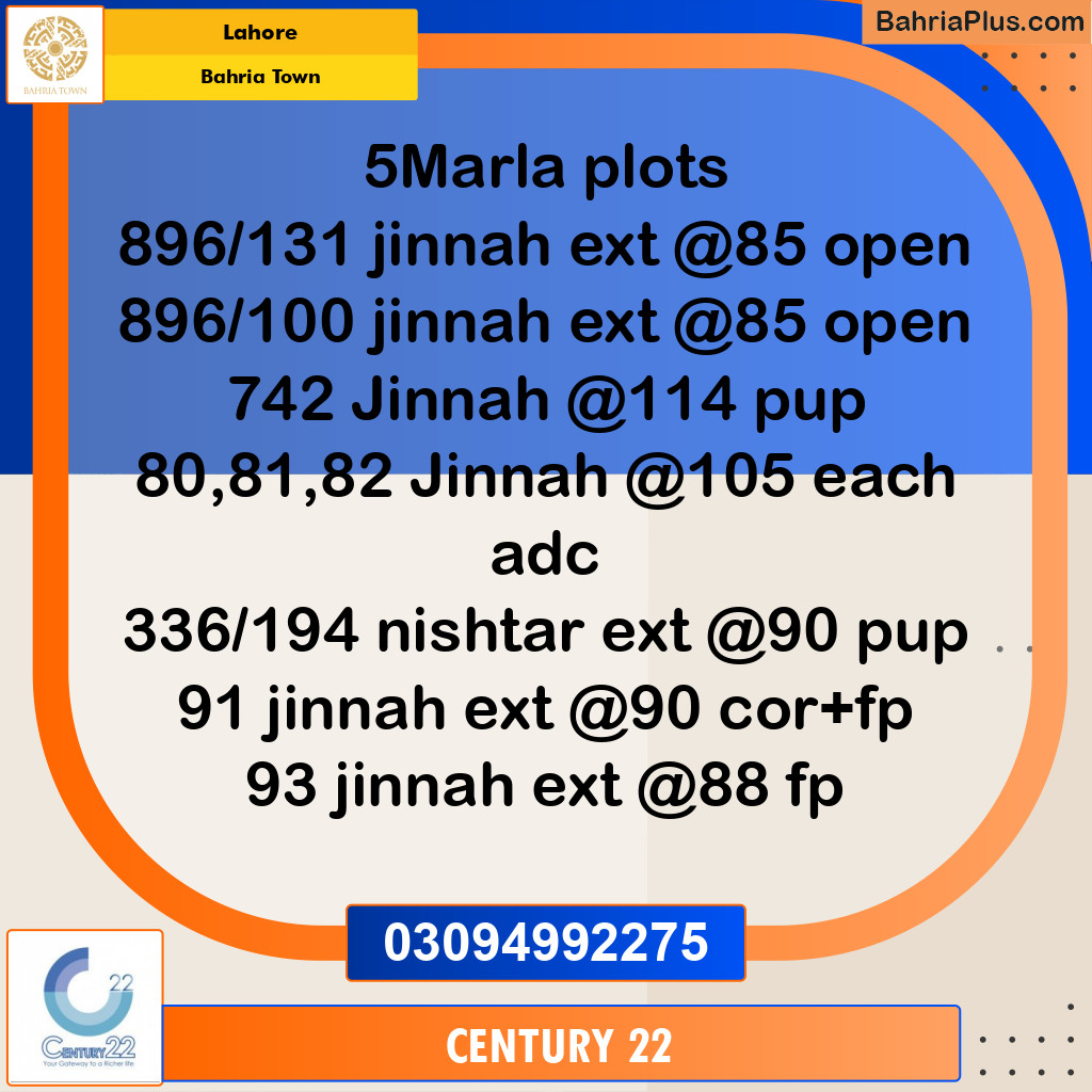 5 Marla Residential Plot for Sale in Bahria Town, Lahore - (BP-328801)