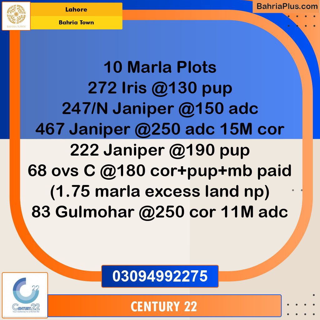 10 Marla Residential Plot for Sale in Bahria Town, Lahore - (BP-328810)