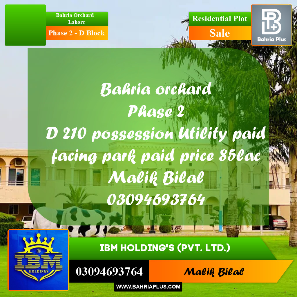 8 Marla Residential Plot for Sale in Phase 2 - D Block -  Bahria Orchard, Lahore - (BP-328833)