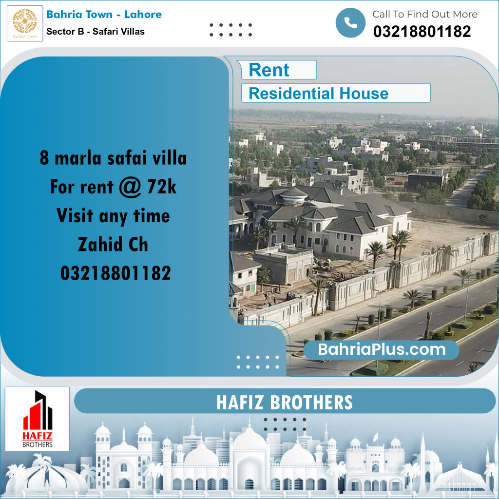8 Marla Residential House for Rent in Sector B - Safari Villas -  Bahria Town, Lahore - (BP-328911)