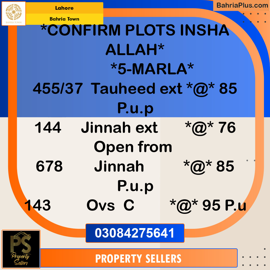 5 Marla Residential Plot for Sale in Bahria Town, Lahore - (BP-328913)