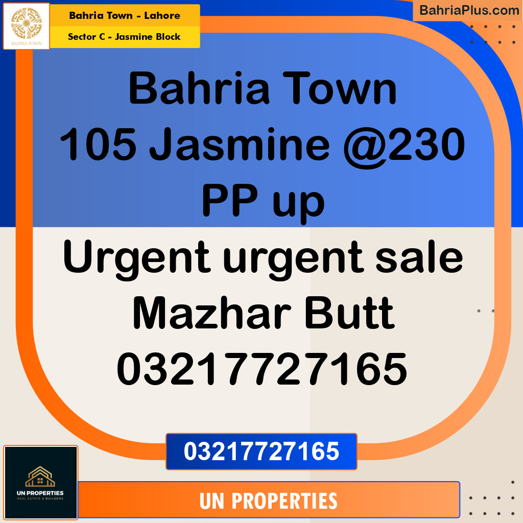 10 Marla Residential Plot for Sale in Sector C - Jasmine Block -  Bahria Town, Lahore - (BP-328932)