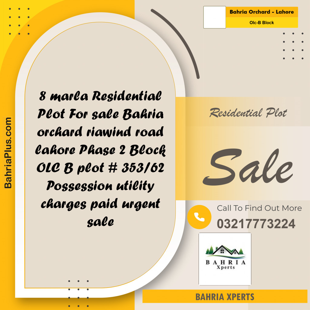 8 Marla Residential Plot for Sale in OLC-B Block -  Bahria Orchard, Lahore - (BP-328940)