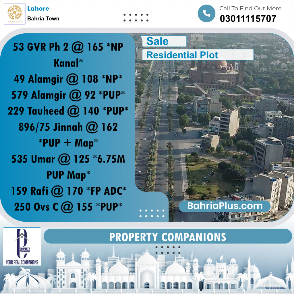 Residential Plot for Sale in Bahria Town, Lahore - (BP-328990)