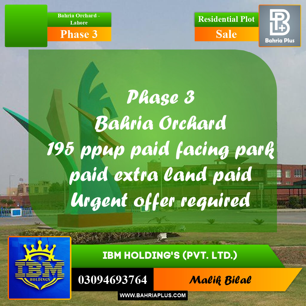 8 Marla Residential Plot for Sale in Phase 3 -  Bahria Orchard, Lahore - (BP-329007)