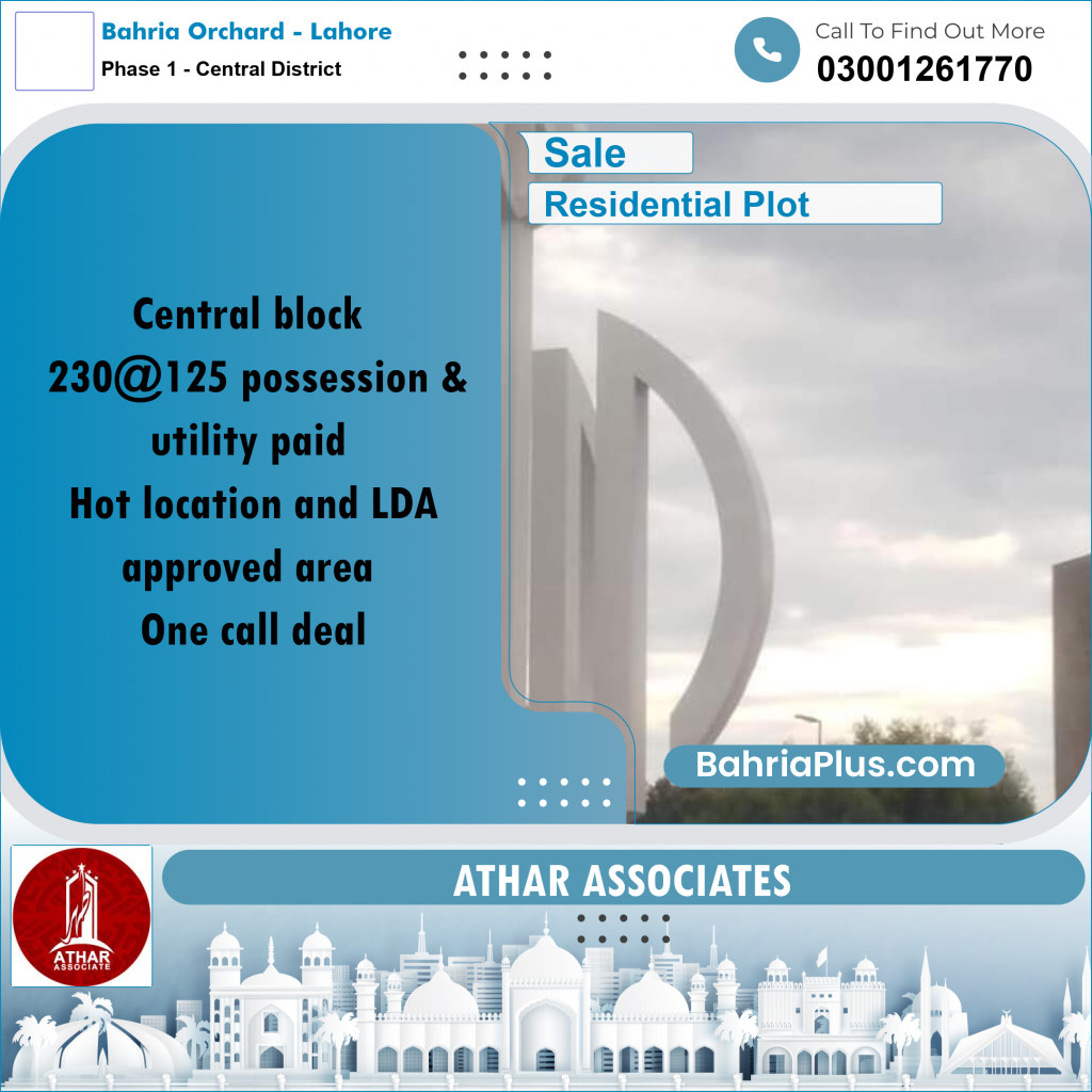 10 Marla Residential Plot for Sale in Phase 1 - Central District -  Bahria Orchard, Lahore - (BP-329009)