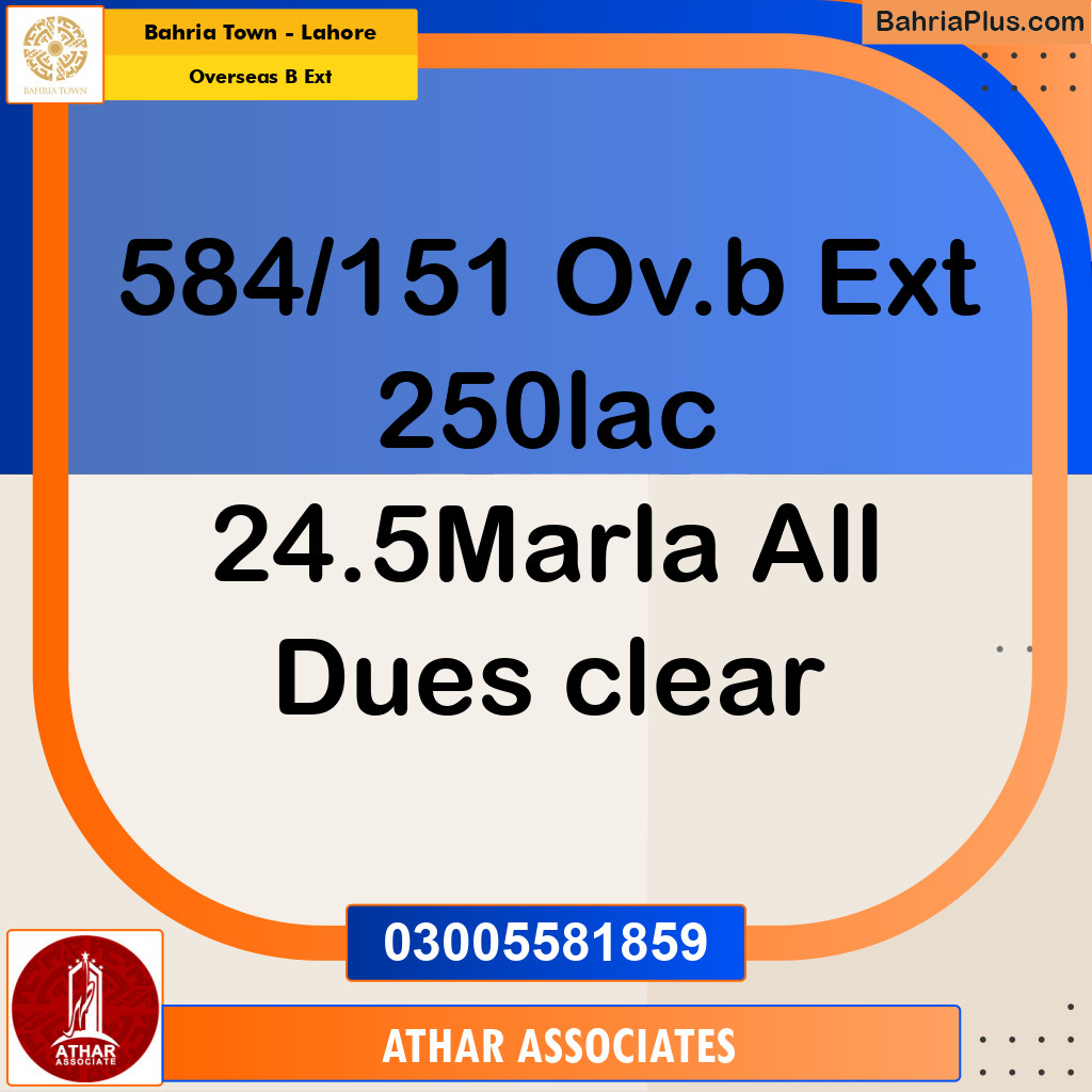 25 Marla Residential Plot for Sale in Overseas B Ext -  Bahria Town, Lahore - (BP-329038)