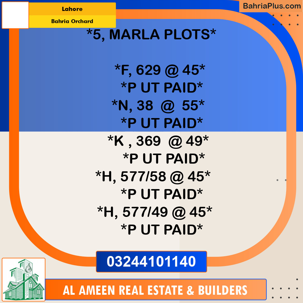 Residential Plot for Sale in Bahria Orchard, Lahore - (BP-329044)