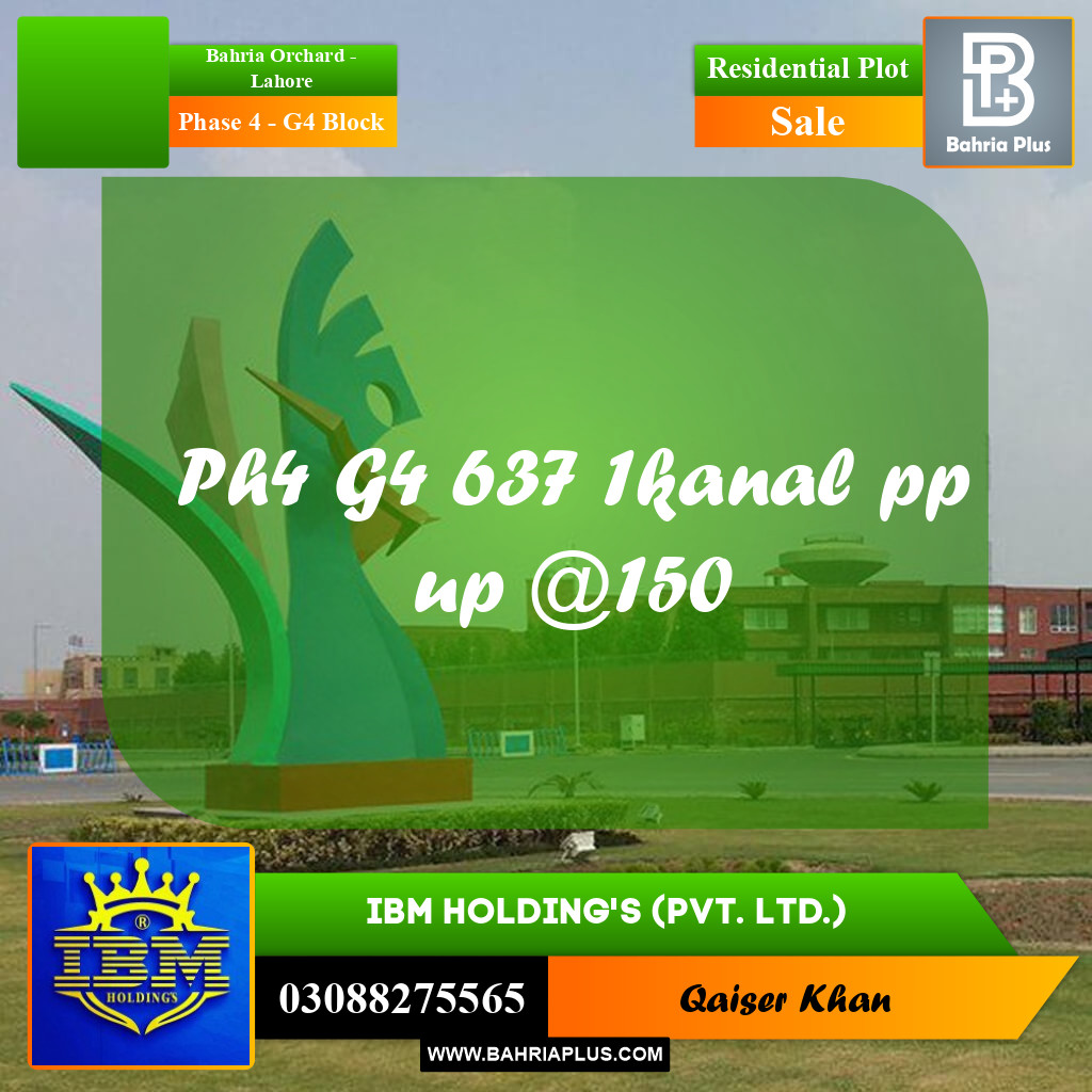 1 Kanal Residential Plot for Sale in Phase 4 - G4 Block -  Bahria Orchard, Lahore - (BP-329073)