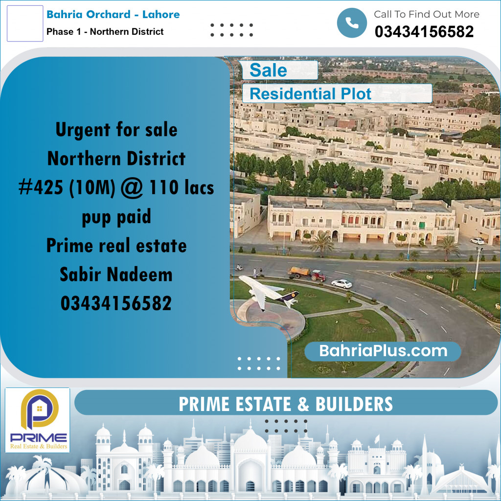 10 Marla Residential Plot for Sale in Phase 1 - Northern District -  Bahria Orchard, Lahore - (BP-329162)