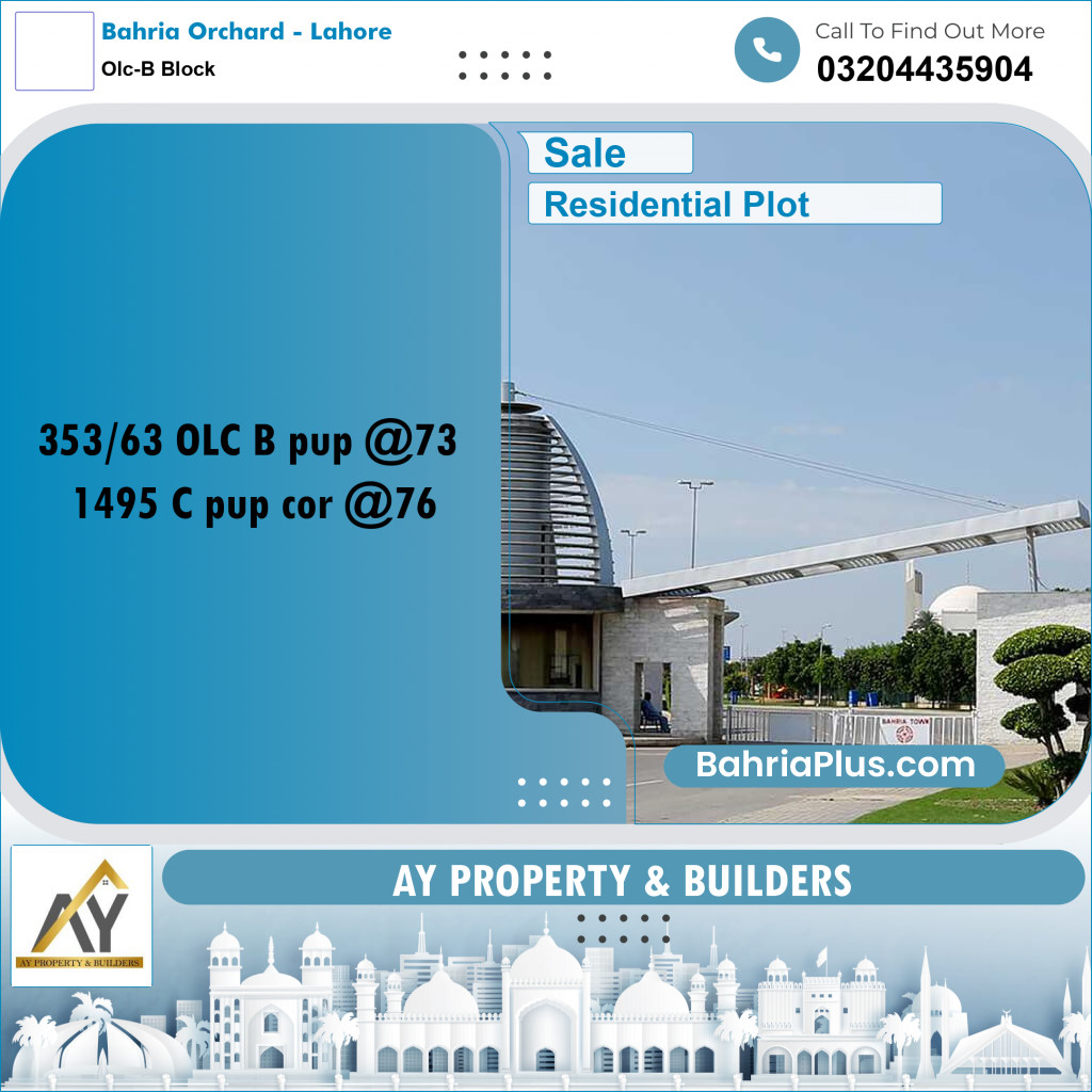 8 Marla Residential Plot for Sale in OLC-B Block -  Bahria Orchard, Lahore - (BP-329230)