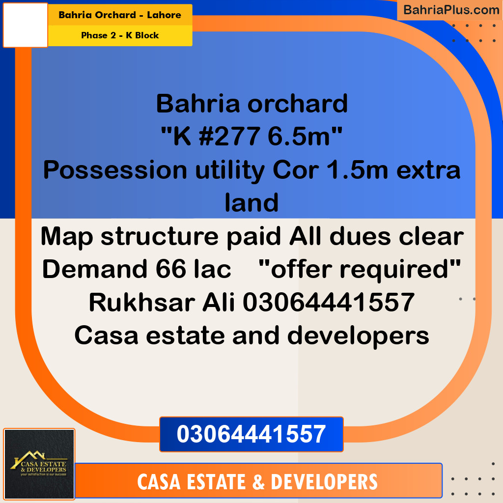 6.5 Marla Residential Plot for Sale in Phase 2 - K Block -  Bahria Orchard, Lahore - (BP-329274)