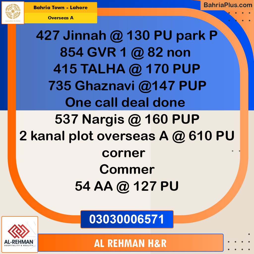 2 Kanal Residential Plot for Sale in Overseas A -  Bahria Town, Lahore - (BP-329279)