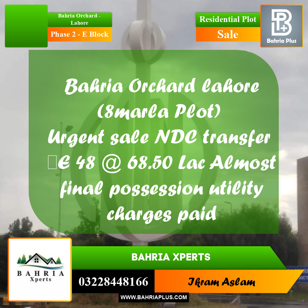 9 Marla Residential Plot for Sale in Phase 2 - E Block -  Bahria Orchard, Lahore - (BP-329327)