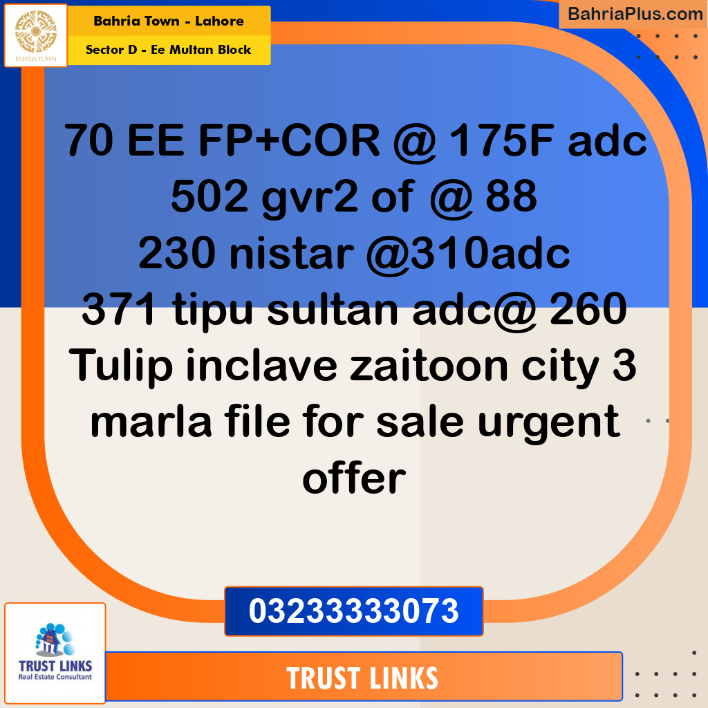 1 Kanal Residential Plot for Sale in Sector D - EE Multan Block -  Bahria Town, Lahore - (BP-329329)