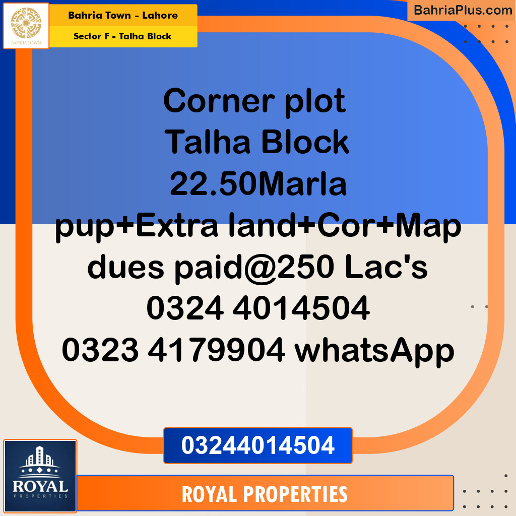 Residential Plot for Sale in Sector F - Talha Block -  Bahria Town, Lahore - (BP-329350)