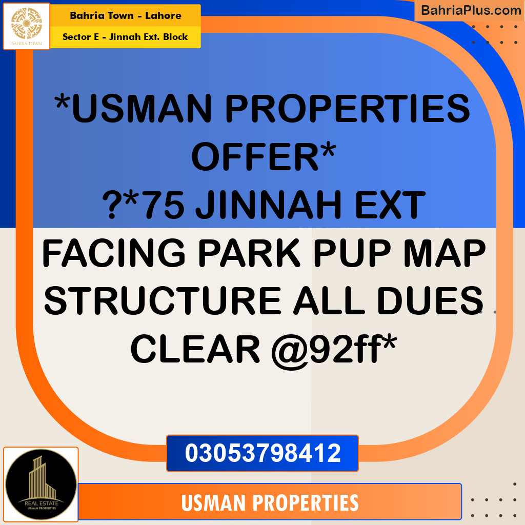 5 Marla Residential Plot for Sale in Sector E - Jinnah Ext. Block -  Bahria Town, Lahore - (BP-329360)