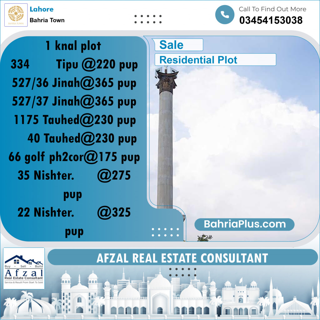 Residential Plot for Sale in Bahria Town, Lahore - (BP-329371)