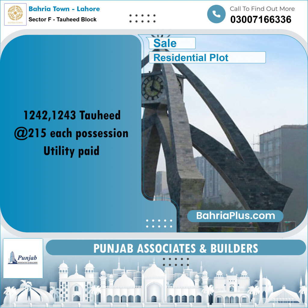 Residential Plot for Sale in Sector F - Tauheed Block -  Bahria Town, Lahore - (BP-329418)