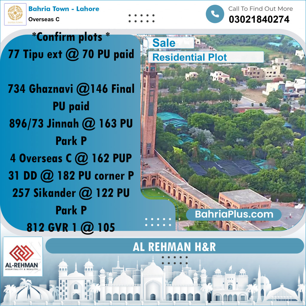 10 Marla Residential Plot for Sale in Overseas C -  Bahria Town, Lahore - (BP-329439)