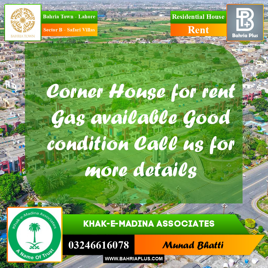 8 Marla Residential House for Rent in Sector B - Safari Villas -  Bahria Town, Lahore - (BP-329445)