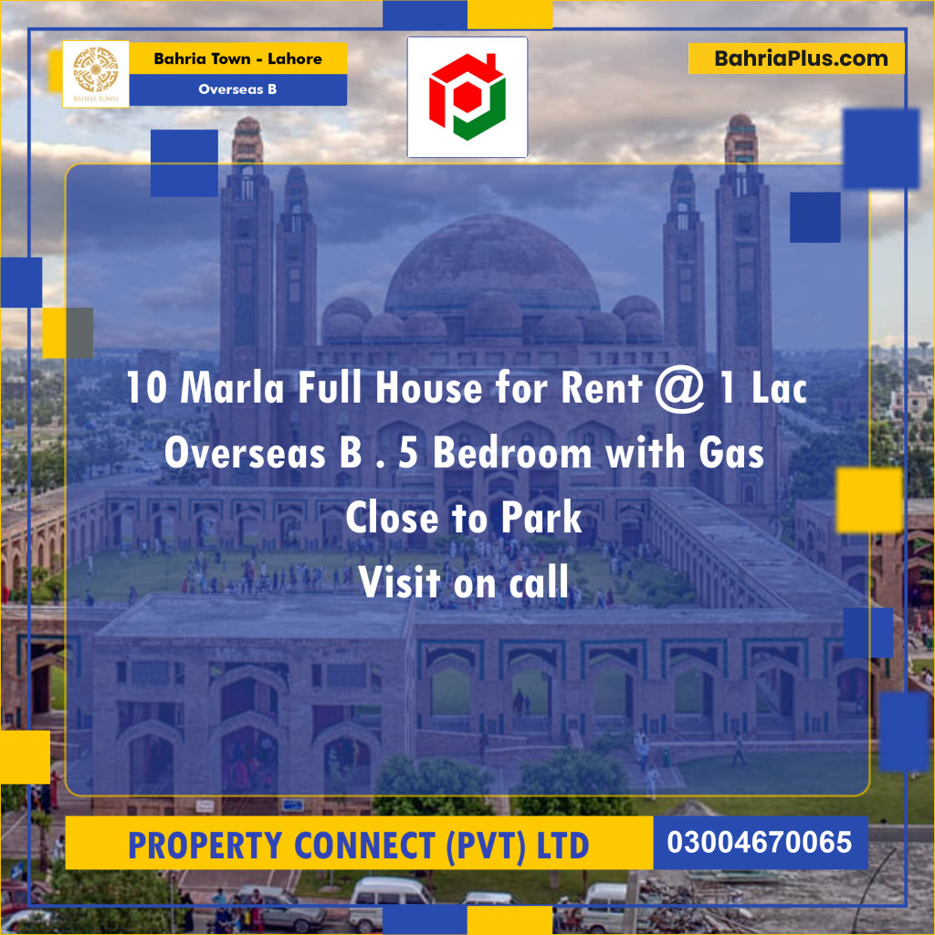 10 Marla Residential House for Rent in Overseas B -  Bahria Town, Lahore - (BP-329450)