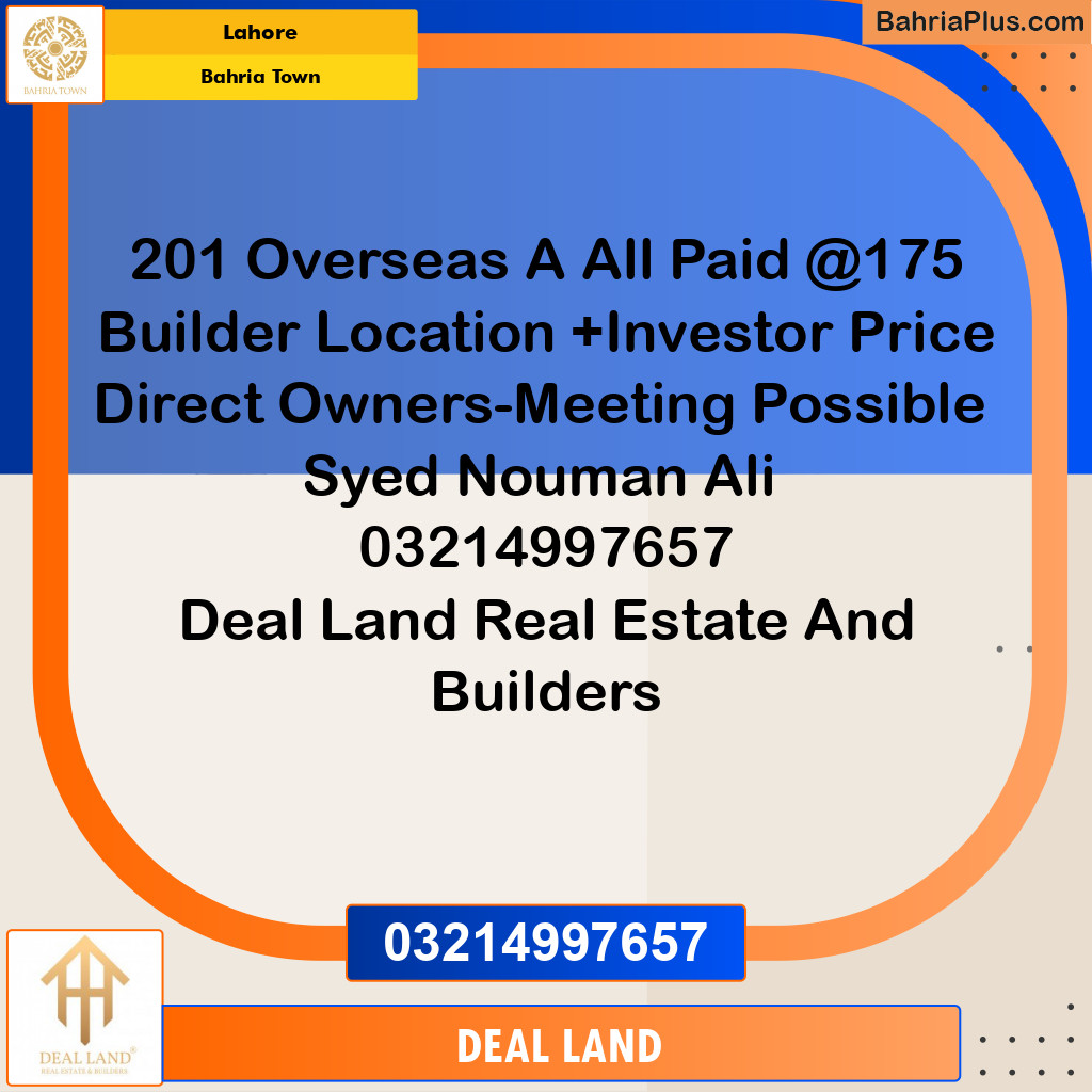 Residential Plot for Sale in Bahria Town, Lahore - (BP-329456)