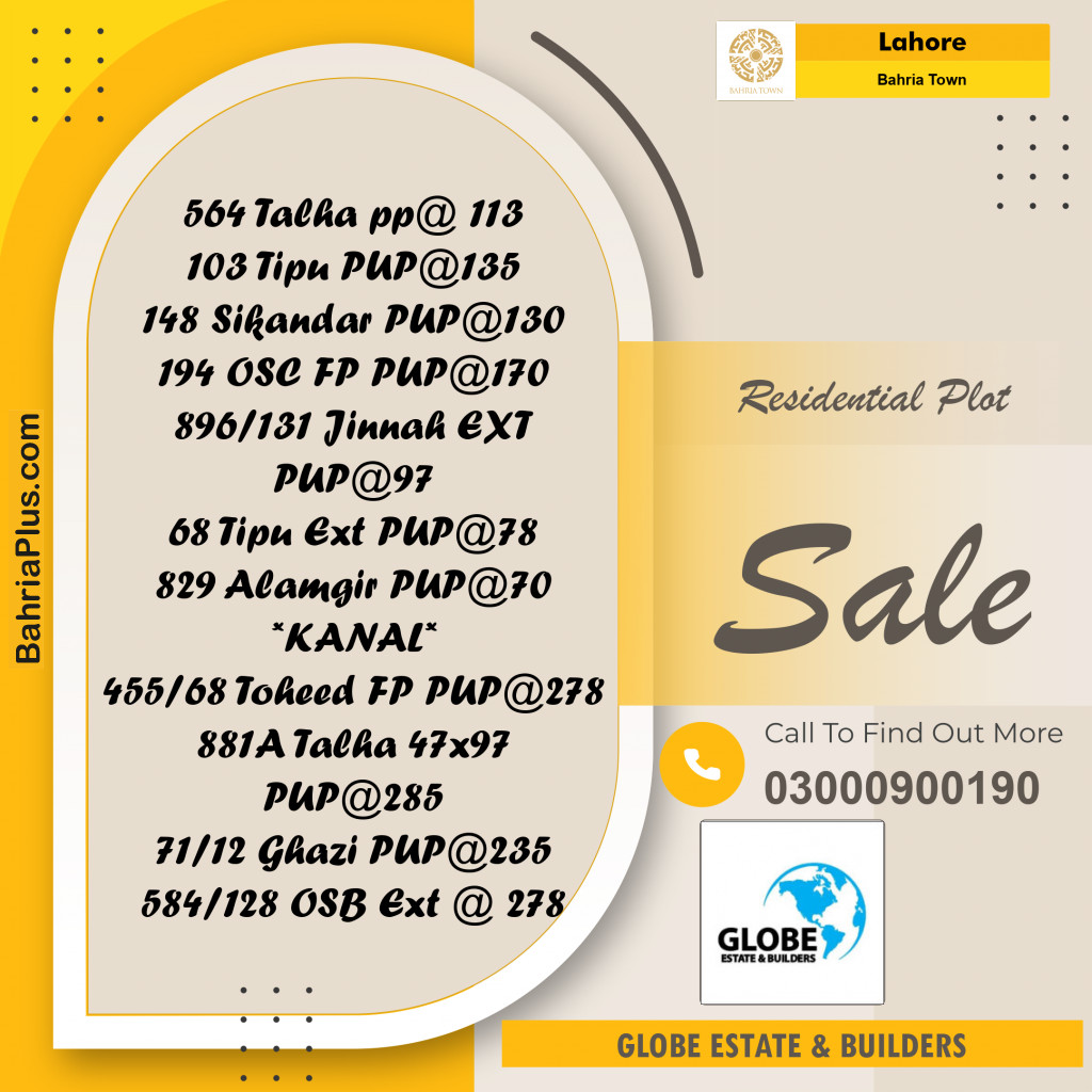 Residential Plot for Sale in Bahria Town, Lahore - (BP-329482)