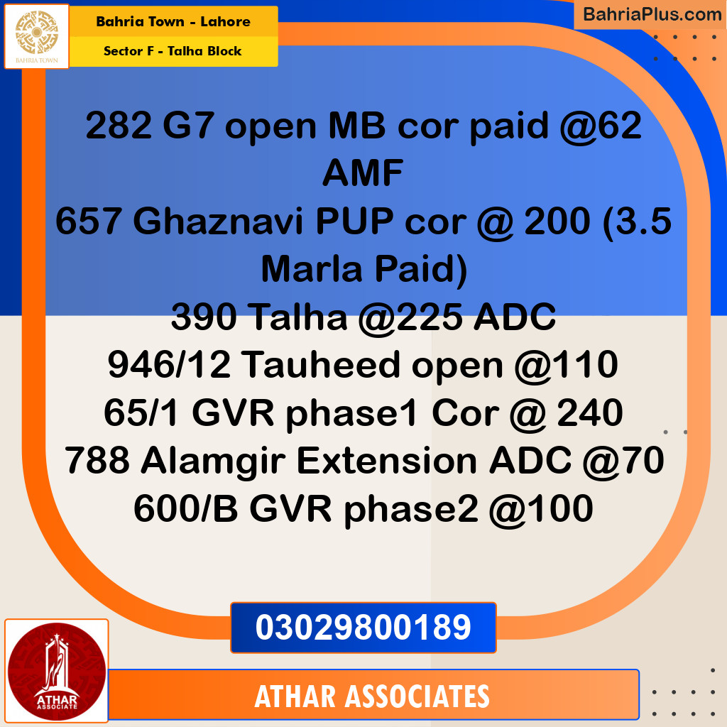 10 Marla Residential Plot for Sale in Sector F - Talha Block -  Bahria Town, Lahore - (BP-329507)