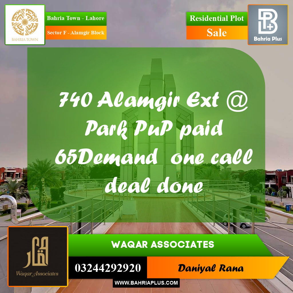 5 Marla Residential Plot for Sale in Sector F - Alamgir Block -  Bahria Town, Lahore - (BP-329558)