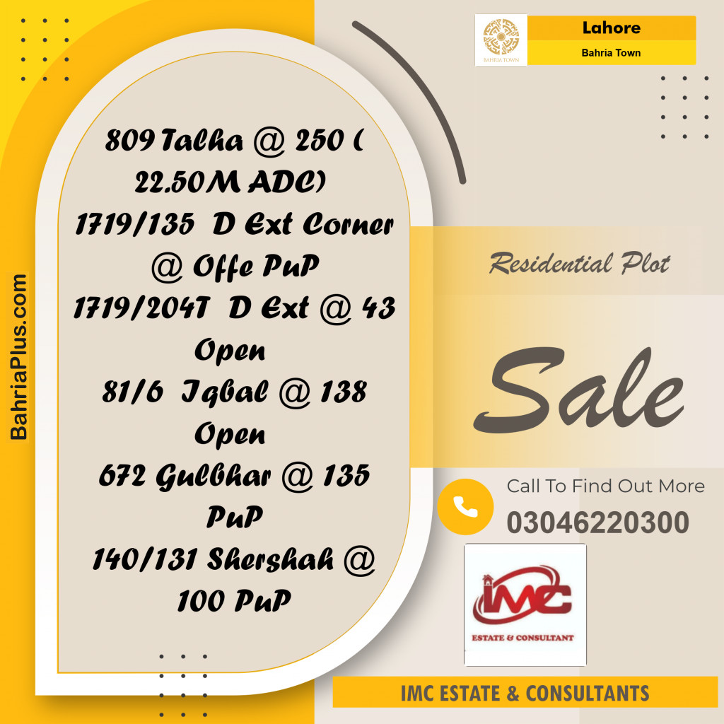 Residential Plot for Sale in Bahria Town, Lahore - (BP-329601)