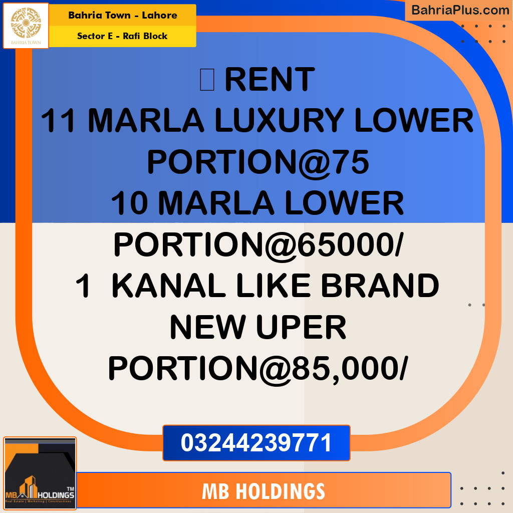 Residential House for Rent in Sector E - Rafi Block -  Bahria Town, Lahore - (BP-329631)