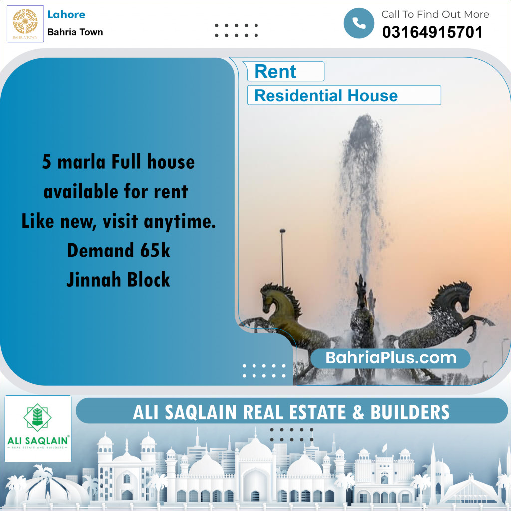 5 Marla Residential House for Rent in Bahria Town, Lahore - (BP-329656)