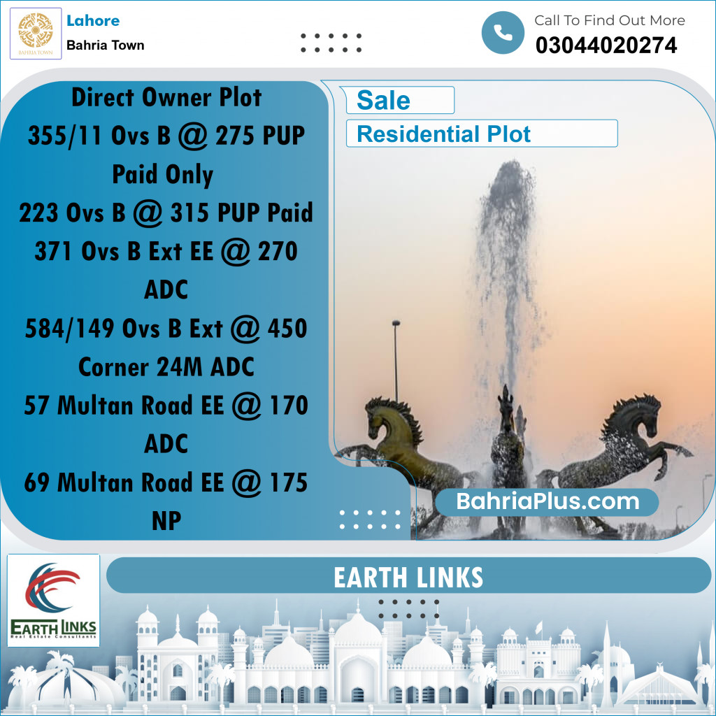 1 Kanal Residential Plot for Sale in Bahria Town, Lahore - (BP-329717)